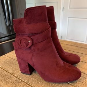 Maroon Faux Suede Ankle Boot